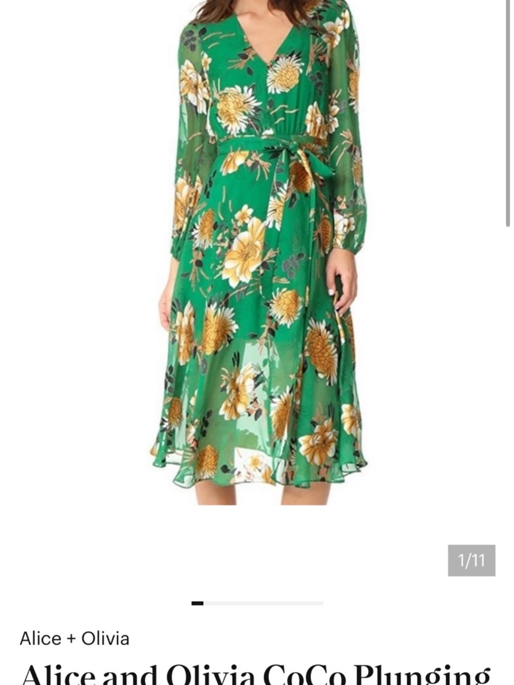 Alice + Olivia Green Floral Wrap Midi Dress coco size 0 never worn